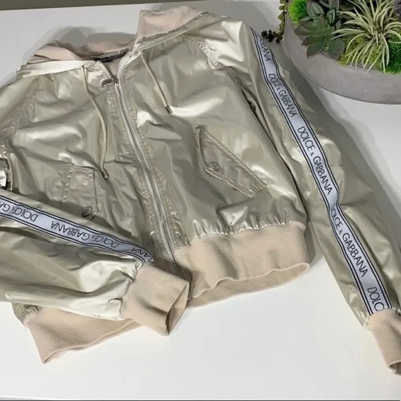 Vintage 90s Dolce & Gabbana gold hooded bomber wind jacket zip up women’s 10 - Picture 1 of 9